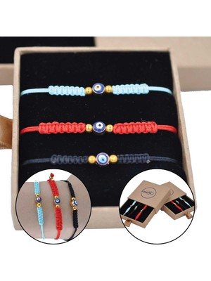 Toyigoo  Nazar Boncuklu Kırmızı Mavi Siyah Renkli Ayarlanabilir Örgülü Hediyelik Bijuteri Elyapım Ip