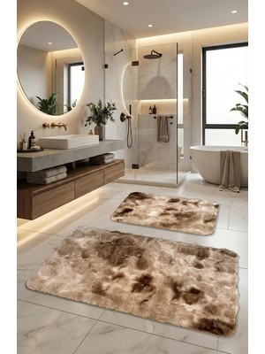 Feel Home Bubble Tavşan Tüyü, Kaymaz Taban, Yumuşacık Premium, Makinede Yıkanabilir 2'li Banyo Paspası