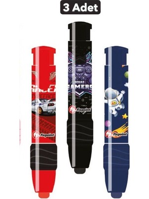 Fixpoint -3 Adet- Otomatik Pastel Araba Astronot Konsol Temalı Erkek Seti Roket Silgi (P-1307)