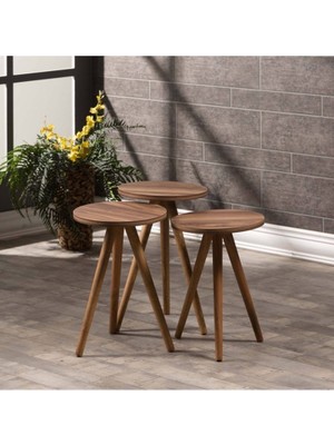 İşsevenler Zigon Sehpa Ve Orta Sehpa Kr Torna Ceviz Set 3006