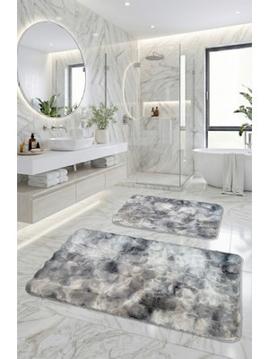 Feel Home Bubble Tavşan Tüyü, Kaymaz Taban, Yumuşacık Premium, Makinede Yıkanabilir 2'li Banyo Paspası