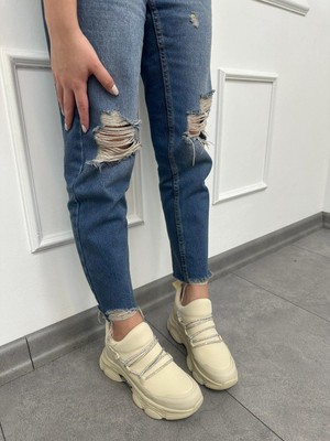 Erva'nın Butiği Bej (Dore) Kadın Gizli Topuklu Bağcıklı Sneakers