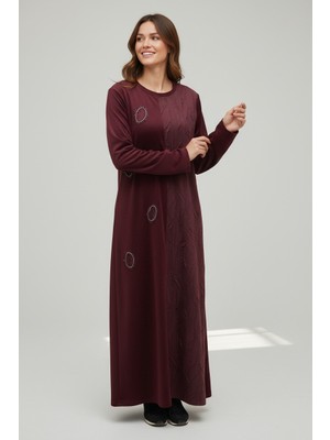 Ece Giyim Kadın Önü Kabartma  Taş Desenli Bisiklet Yaka Elbise