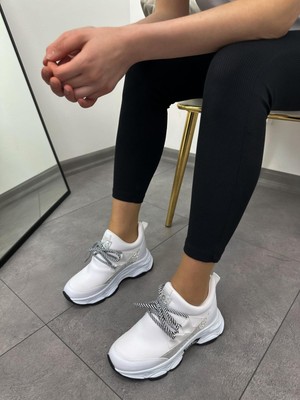 Erva'nın Butiği Beyaz Triko (Odette) Kadın Gizli Topuklu Bağcıklı Sneakers