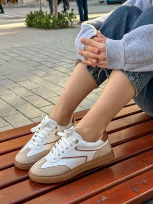 Erva'nın Butiği Beyaz Bej Cilt (Wins) Bağcıklı Kadın Sneakers