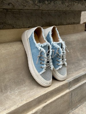 Erva'nın Butiği Kot Keten (Jule) Taş Bağcıklı Kadın Sneakers