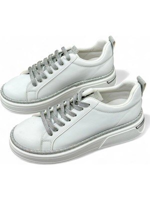 Erva'nın Butiği Beyaz Cilt (Bonte) Bağcıklı Kadın Sneakers