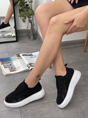 Erva'nın Butiği Siyah Dantel (Lace) Bağcıklı Kadın Sneakers