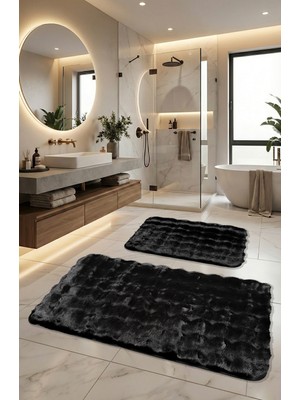 Feel Home Bubble Tavşan Tüyü, Kaymaz Taban, Yumuşacık Premium, Makinede Yıkanabilir 2'li Banyo Paspası