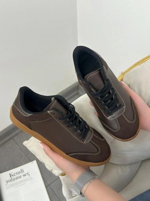 Erva'nın Butiği Kahve Cilt (Greece) Kadın Bağcıklı Sneakers