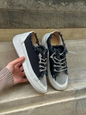 Erva'nın Butiği Siyah Keten (Jule) Taş Bağcıklı Kadın Sneakers