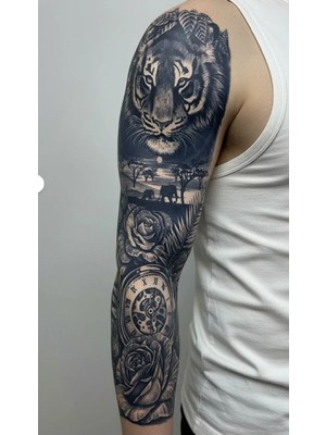 1 Ay Kalıcı Gerçekci Kaplan Model Geçici Dövme Tattoo Yapıştırma Sticker