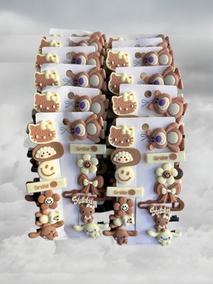 Elas Home Çocuk ve Bebek Figürlü Kahverengi Kerem Pensli 14'lü Set Tokalar