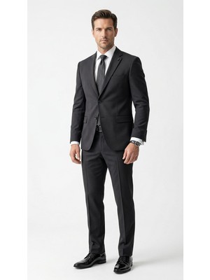 Plus Scorpion Erkek Klasik 2’li Takım Elbise 2 Düğmeli Slim Fit  Esnek Kumaş Çift Yırtmaçlı 7 Drop