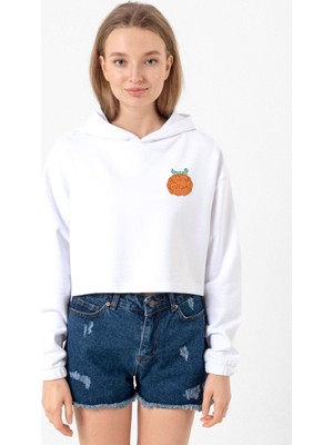 Tshirthane One Piece Anime Mera Mera Devil Fruit Beyaz Optik Kadın Crop Kapşonlu