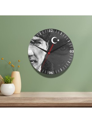 Modern Atatürk Temalı Şık Duvar Cam Saati, Ev ve Ofis Dekoru Için Ideal