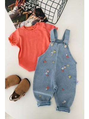 Miniğimin Cicileri Minik Çiçek Işlemeli Kısa Kol Kız Bebek 2 Li Takım - Nar Çiçeği