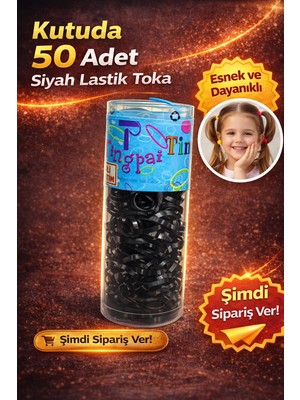 50 Adet Siyah Lastik Toka Seti Kutu Içinde Siyah Renkli Saç Lastiği Çocuk ve Kadın Saç Tokası