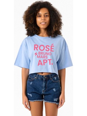 Blackpınk Rose Bruno Mars Apt Bebe Mavi Kadın Crop Tshirt