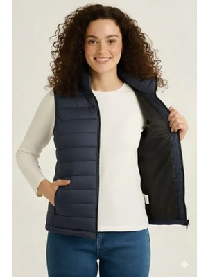 Beruflic Şişme Fermuarlı Yelek Su Itici Kapitone Astarlı Kumaş Cepli Hafif Kışlık Spor Rahat Kalıp -