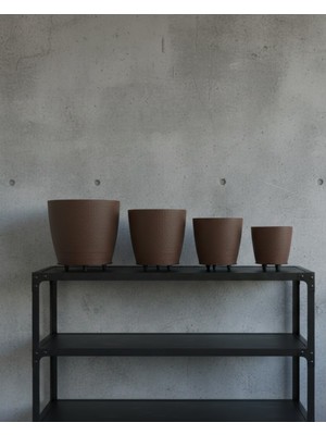 Toptan Bulurum 4’lü 3D Modern Kahverengi Vazo Seti Ayaklı Dekoratif Saksı Takımı