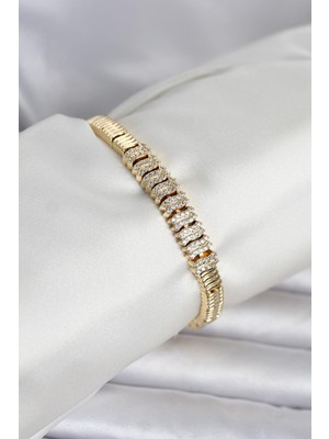 Pirinç Gold Renk Zirkon Taşlı Kadın Bileklik