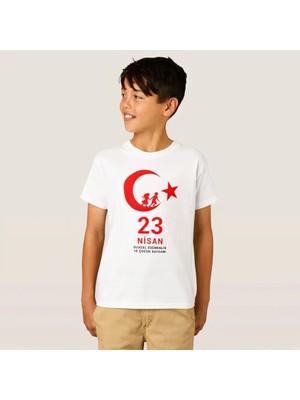 Beruflic 23 Nisan Çocuk Bayramı Baskılı Özel T-Shirt - Beyaz