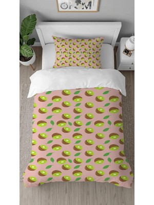 Greendecor Kivi Tatlı Meyve Desenli Dijital Baskılı Özel Tasarımlı Çarşafsız Tek Kişilik Şık Nevresim Takımı