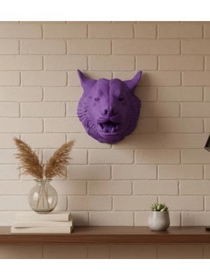 Midas Toptan Home Özel Seri Mor Kurt Duvar Süsü Hediyelik Dekoratif Asılabilir Heykel