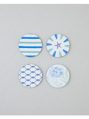 PremiumPort Renkli Ahşap 4'lü Bardak Altlığı, 10 Cm, Şık ve Fonksiyonel Set