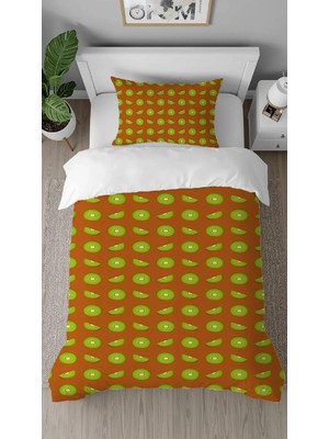 Greendecor Kivi Tatlı Meyve Desenli Dijital Baskılı Özel Tasarımlı Çarşafsız Tek Kişilik Şık Nevresim Takımı