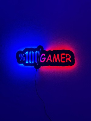 Sem Concept Ledli % 100 Gamer Dekoratif Duvar Yazısı, Işıklı Ahşap Tablo, Genç Odası Gece Lambası, Oyuncu Dekoru