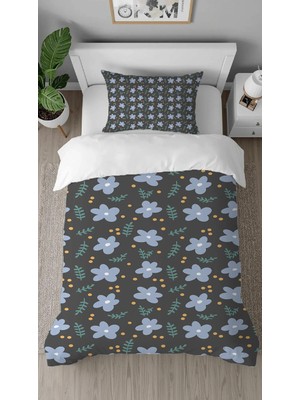 Greendecor Çiçekler Yaprak Desenli Dijital Baskılı Özel Tasarım Çarşafsız Şık Tek Kişilik Nevresim Takımı