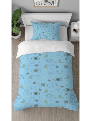 Greendecor Gezegen Uzay Yıldız Desenli Dijital Baskılı Özel Tasarım Çarşafsız Şık Tek Kişilik Nevresim Takımı