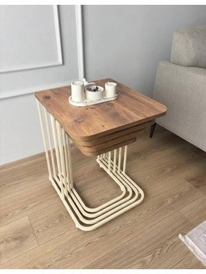 Zigon 4'lü Tekerli Krem-Çam Zigon Sehpa