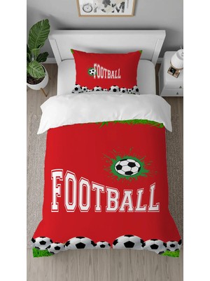 Greendecor Futbol Maç Top Kale Desenli Dijital Baskılı Özel Tasarım Çarşafsız Şık Tek Kişilik Nevresim Takımı