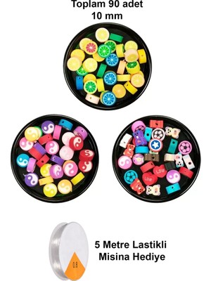 Just Cheap Store 90 Adet 10 mm Polimer Kil Fimo Boncuk Takı Bileklik + 5 Metre Misina Hediye - Yin Yang - Karışık - Limon