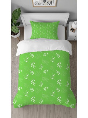 Greendecor Çiçekler Yaprak Desenli Dijital Baskılı Özel Tasarım Çarşafsız Şık Tek Kişilik Nevresim Takımı