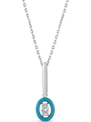Kuyumcudükkanı Kuyumcudukkani Mavi Mineli Oval Taşlı KOLYE-37343-W-BLU