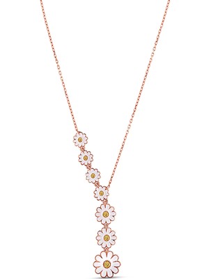 Kuyumcudükkanı Kuyumcudukkani Mineli Papatya Kolye-Rose RENK-37341-R-W