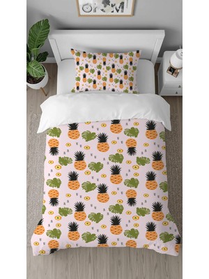 Greendecor Ananas Tatlı Meyve Desenli Dijital Baskılı Özel Tasarımlı Çarşafsız Tek Kişilik Şık Nevresim Takımı