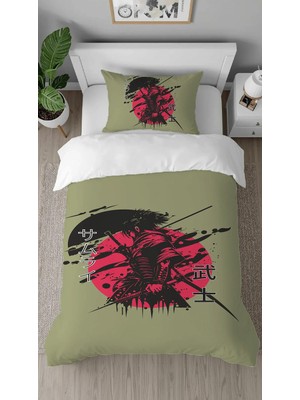 Greendecor Samuray Savaşçı Desenli Dijital Baskılı Özel Tasarımlı Çarşafsız Tek Kişilik Şık Nevresim Takımı