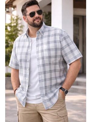 Varetta Erkek Beyaz Kısa Kollu Büyük Beden Gömlek Cepli Geniş Kesim Casual Soft Pamuklu