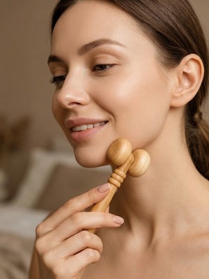 Mucit Home Çene Belirginleştirici Ahşap Masaj Rulosu Burun ve Göz Masaj Aleti Yüz Masaj Aleti