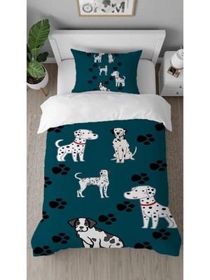 Greendecor Sevimli Köpek Desenli Dijital Baskılı Özel Tasarım Çarşafsız Tek Kişilik Nevresim Takımı