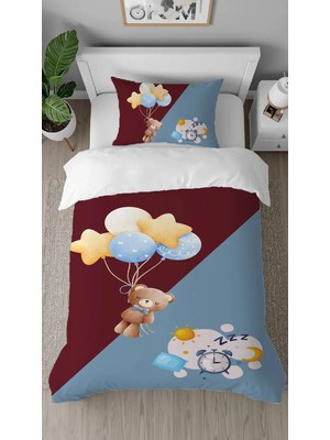 Greendecor Ayıcık Yıldız Balon Desenli Dijital Baskılı Özel Tasarımlı Çarşafsız Tek Kişilik Şık Nevresim Takımı