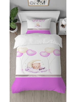 Greendecor Ayıcık Yıldız Balon Desenli Dijital Baskılı Özel Tasarımlı Çarşafsız Tek Kişilik Şık Nevresim Takımı