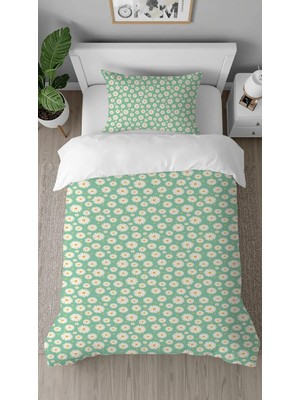 Greendecor Çiçekler Yaprak Desenli Dijital Baskılı Özel Tasarım Çarşafsız Şık Tek Kişilik Nevresim Takımı