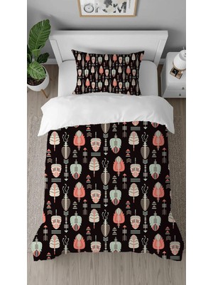 Greendecor Renkli Yapraklar Desenli Dijital Baskılı Özel Tasarım Çarşafsız Şık Tek Kişilik Nevresim Takımı