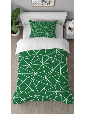 Greendecor Geometrik Çizgi Desenli Dijital Baskılı Özel Tasarımlı Çarşafsız Tek Kişilik Şık Nevresim Takımı